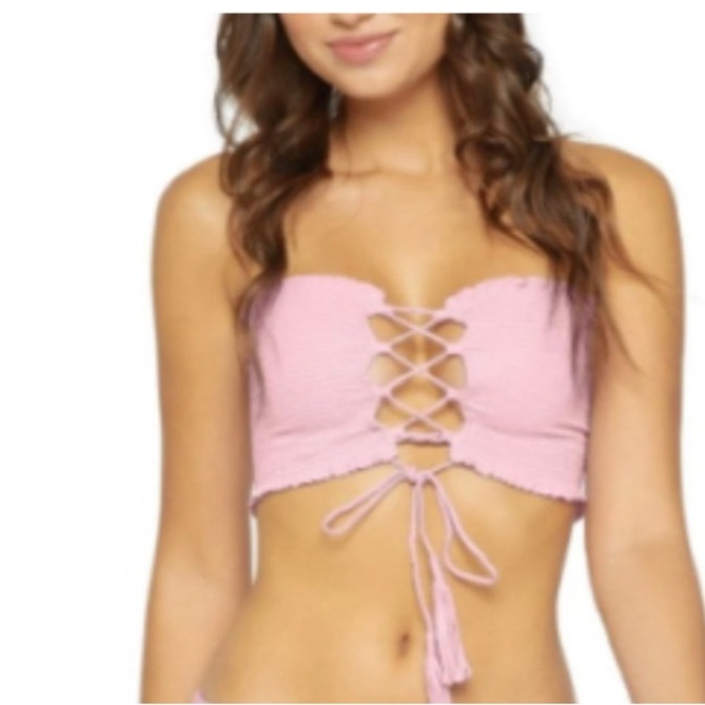 PILYQ Champagne Pink Smocked Bandeau Bikini Top Medium NWT